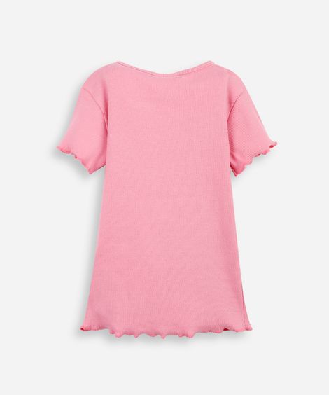 camiseta infantil ribana bordado rosa