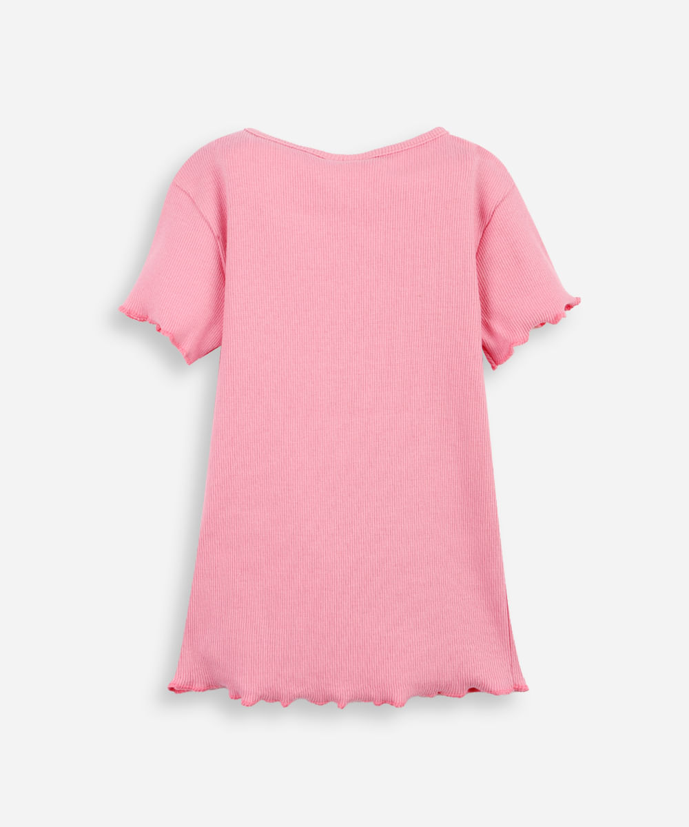 camiseta infantil ribana bordado rosa