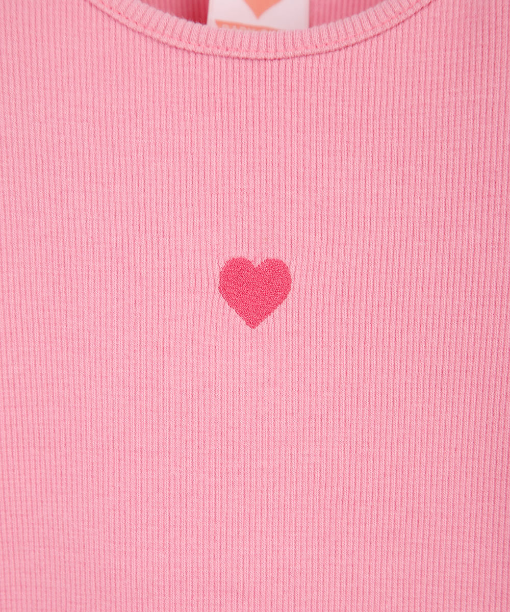 camiseta infantil ribana bordado rosa