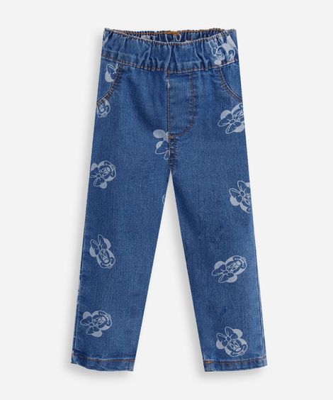 calça infantil jeans minnie azul