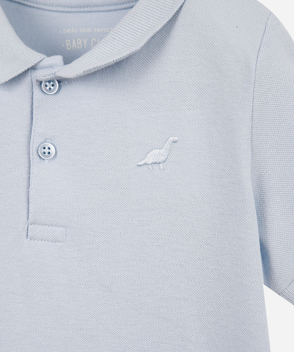 polo infantil de algodão com bordado azul