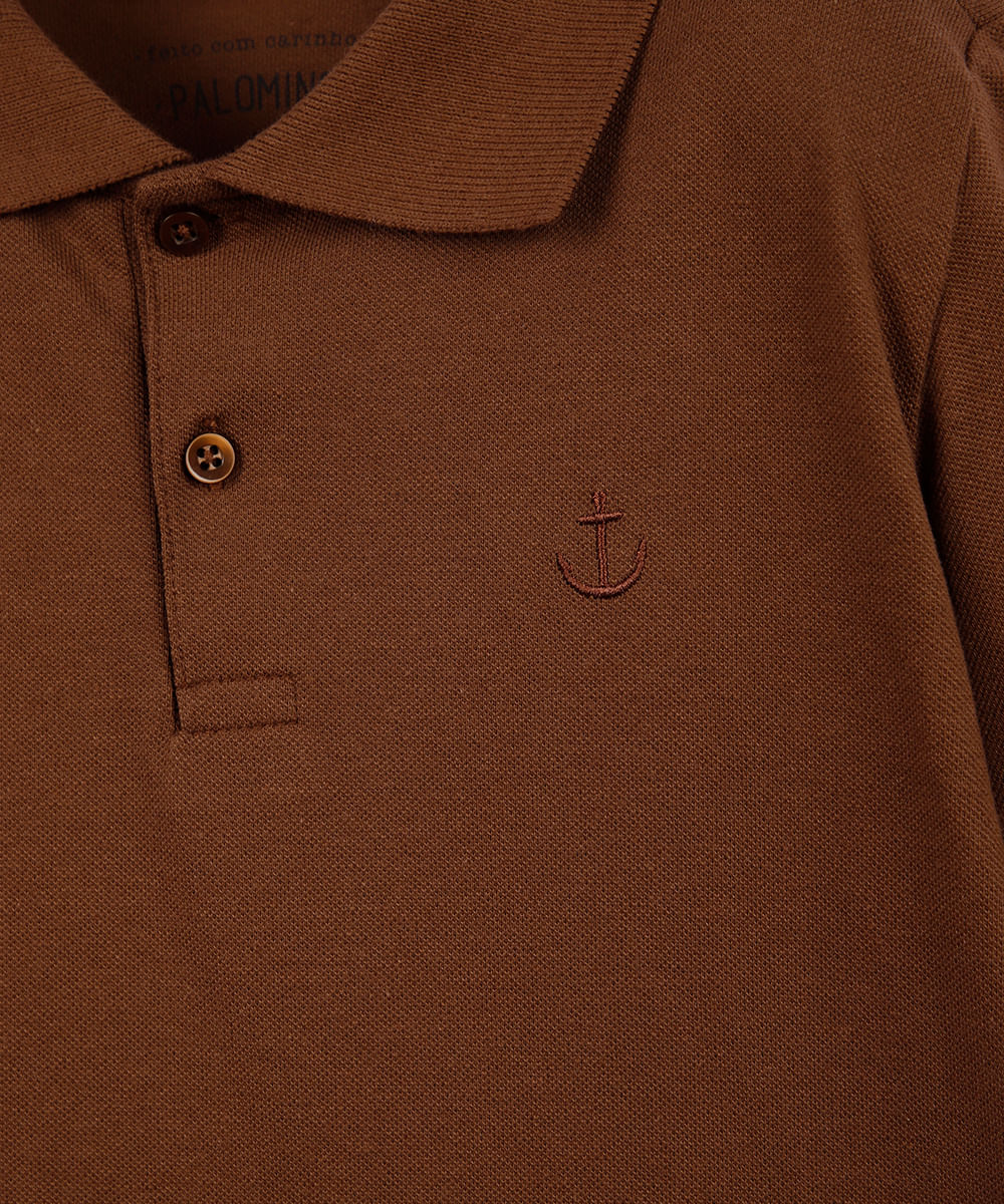 polo de algodão infantil âncora marrom