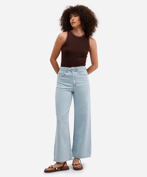 calça wide leg feminina jeans cropped azul