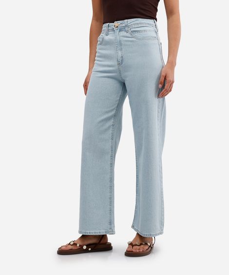 calça wide leg feminina jeans cropped azul