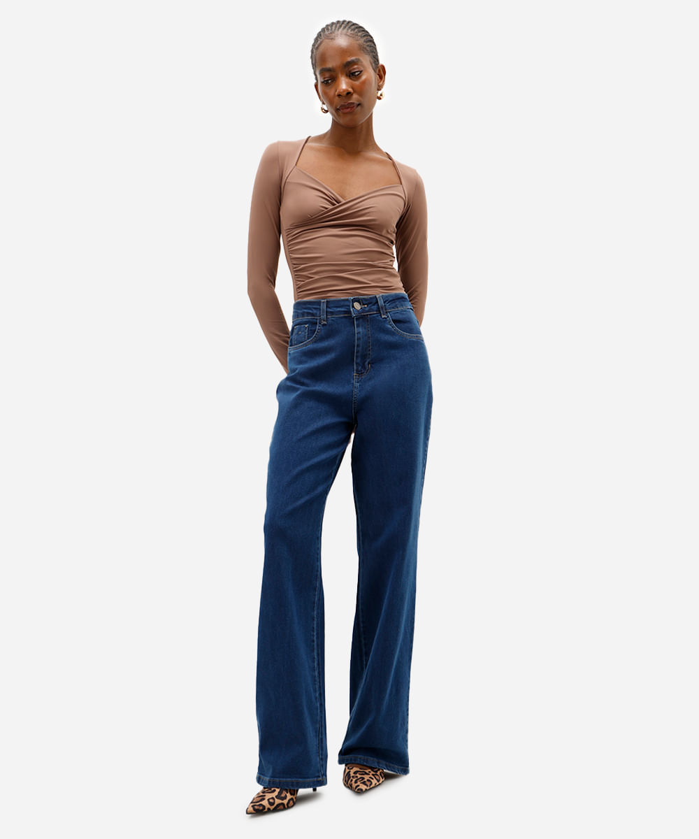 blusa feminina de poliamida franzida marrom