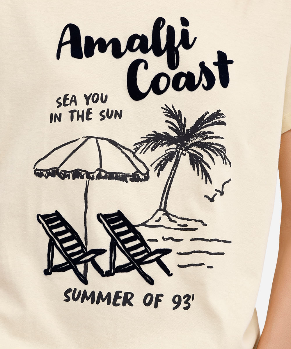 camiseta feminina de algodão estampada texturizada amarela