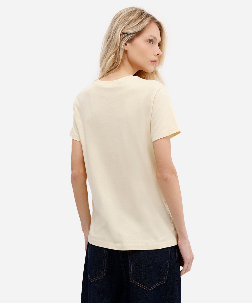 camiseta feminina de algodão estampada texturizada amarela
