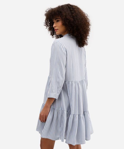vestido curto feminino de viscose com recortes listrado azul