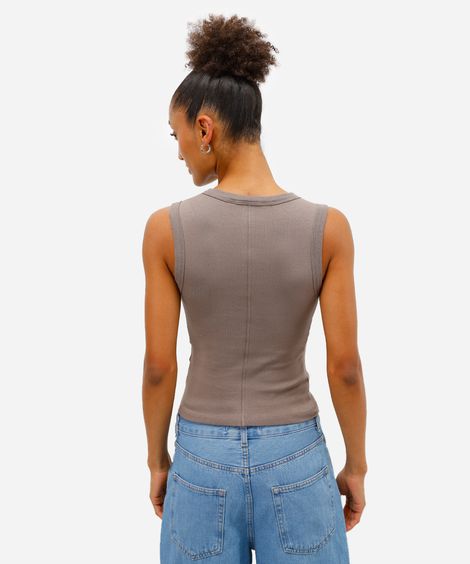 regata básica feminina de algodão decote redondo cinza