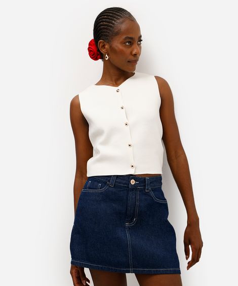 colete feminino de tricot com botões off white
