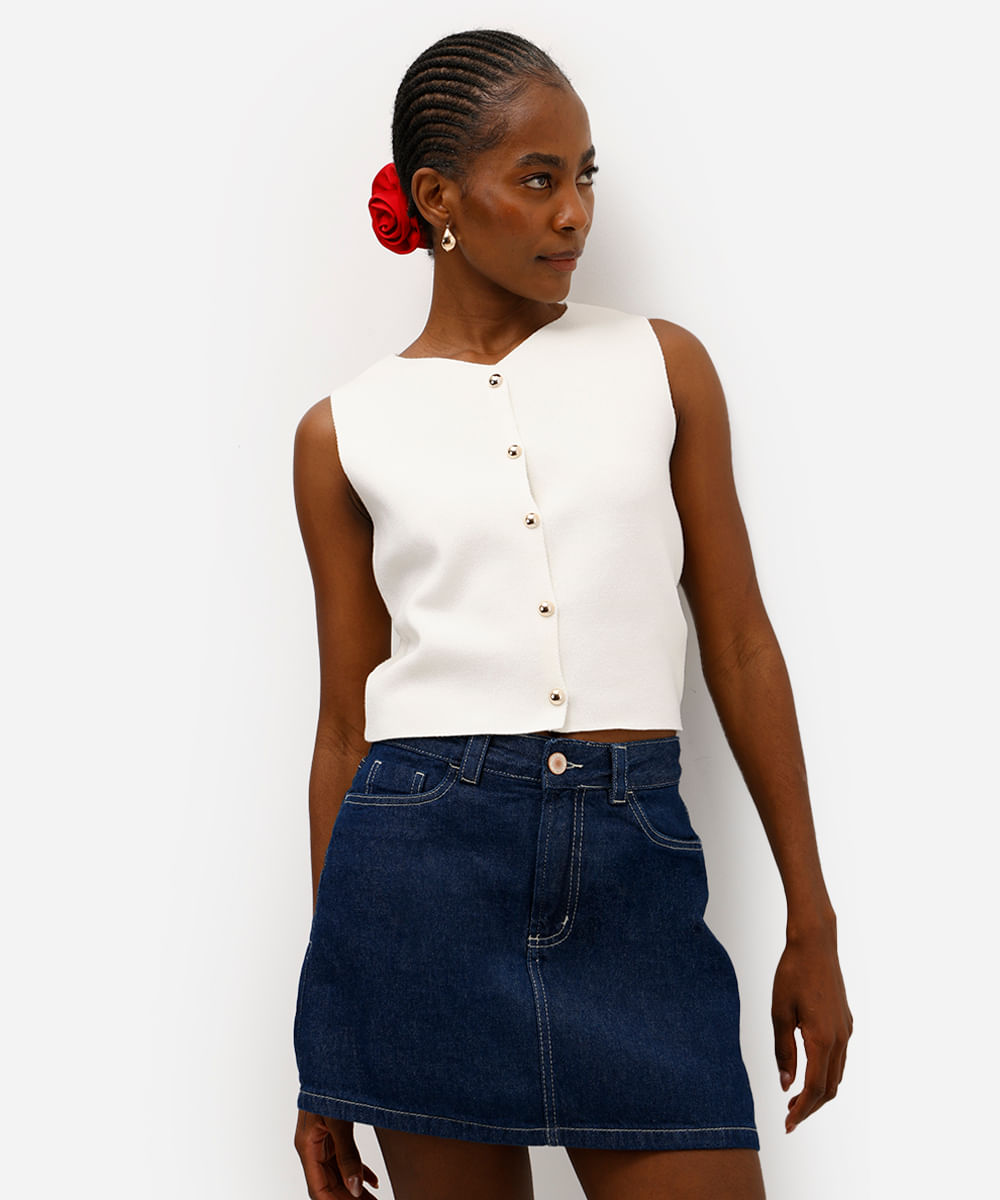 colete feminino de tricot com botões off white