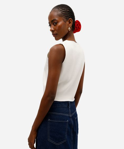 colete feminino de tricot com botões off white