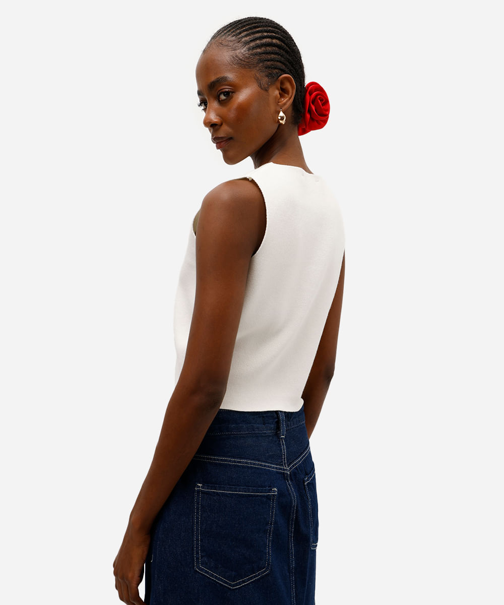 colete feminino de tricot com botões off white