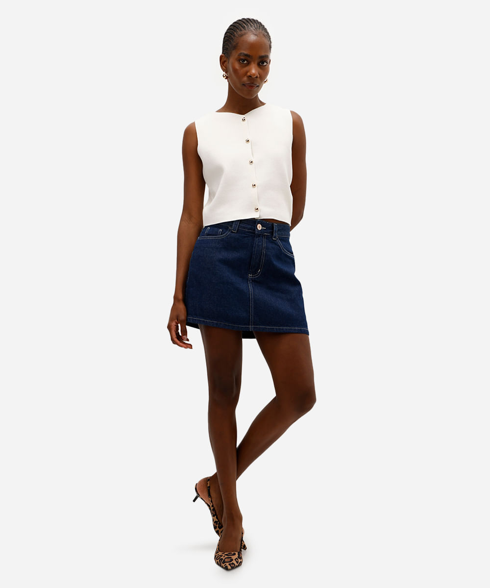 colete feminino de tricot com botões off white