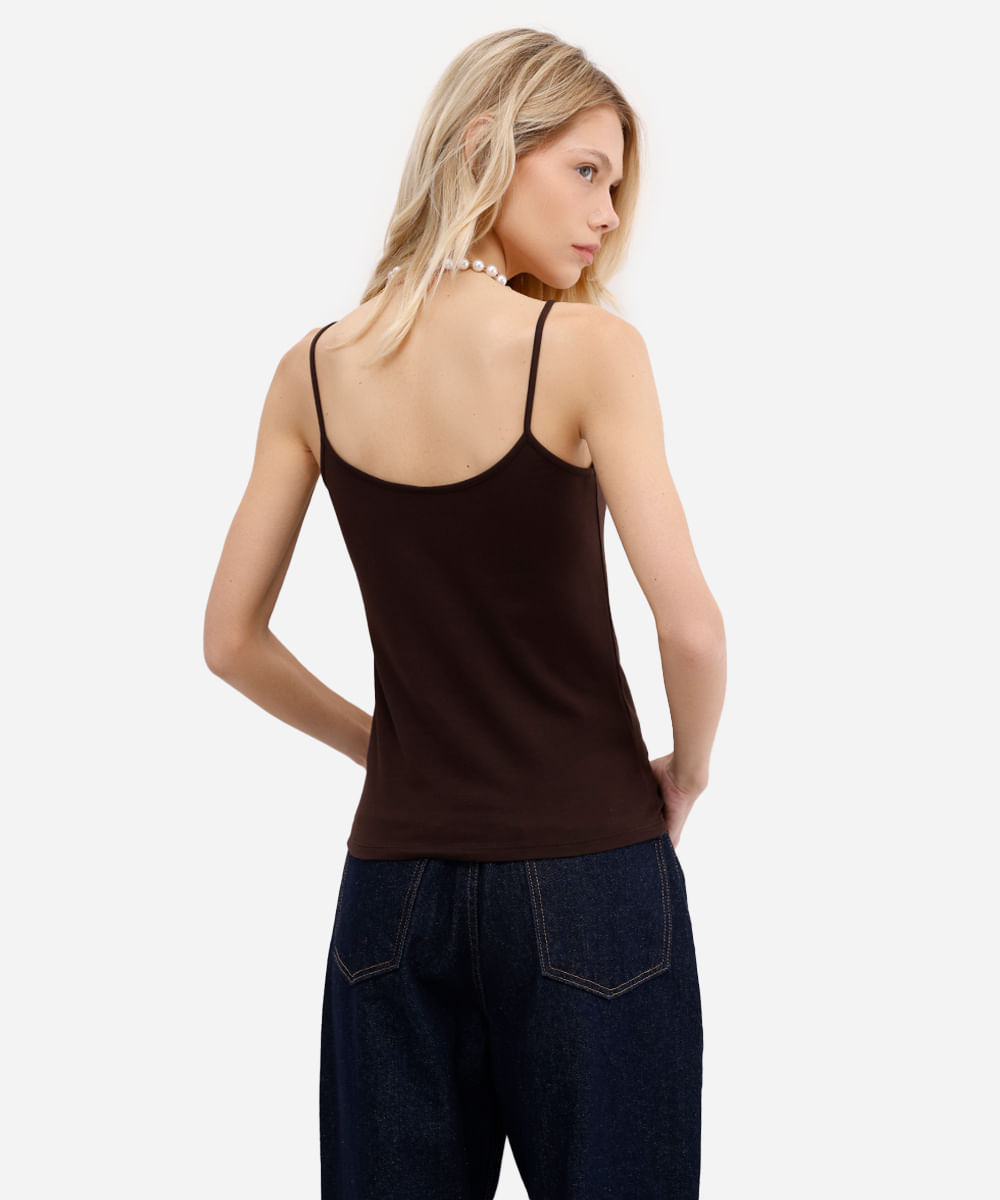 regata básica feminina de algodão peruano alça fina marrom