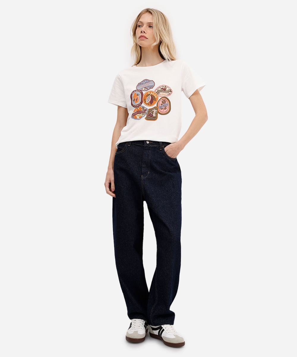 camiseta feminina de algodão frutas off white