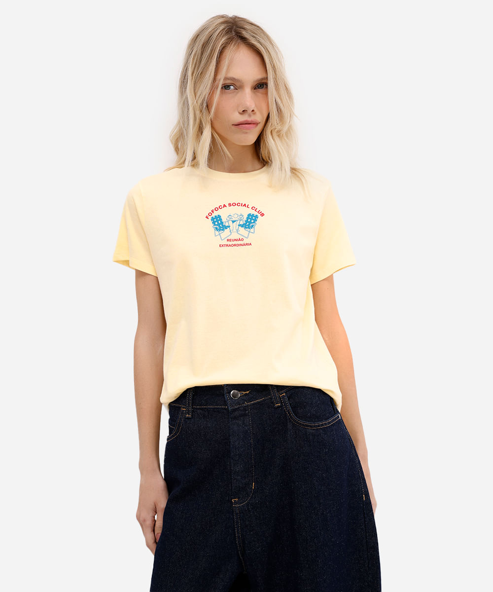 camiseta feminina de algodão fofoca club amarela