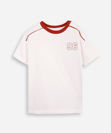 camiseta infantil com viés contrastante  off white