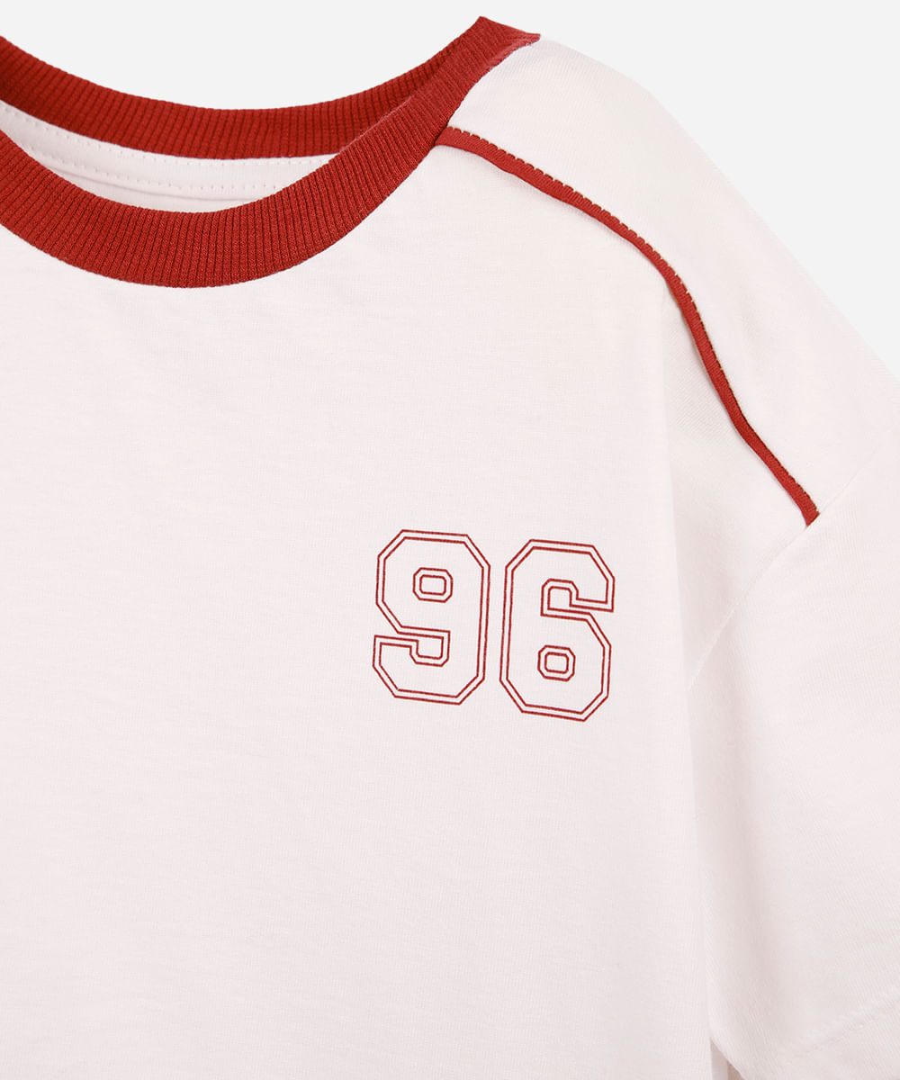 camiseta infantil com viés contrastante  off white