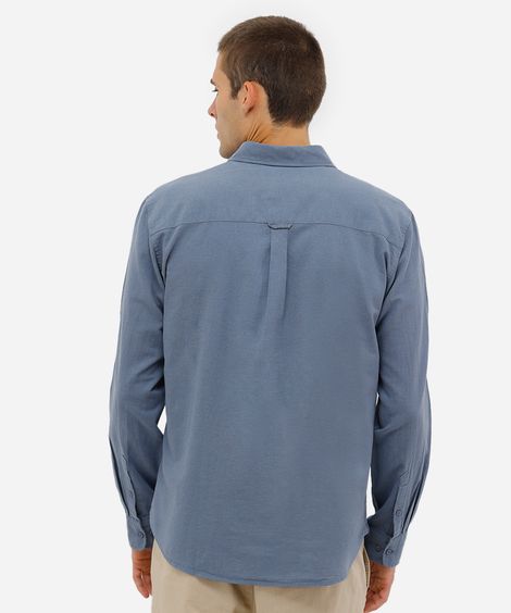 camisa comfort com linho manga longa azul