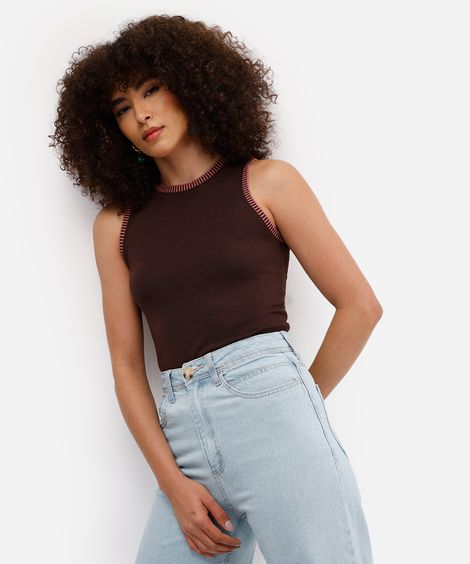 regata feminina de tricot marrom