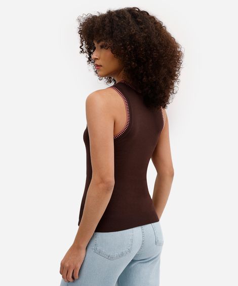 regata feminina de tricot marrom