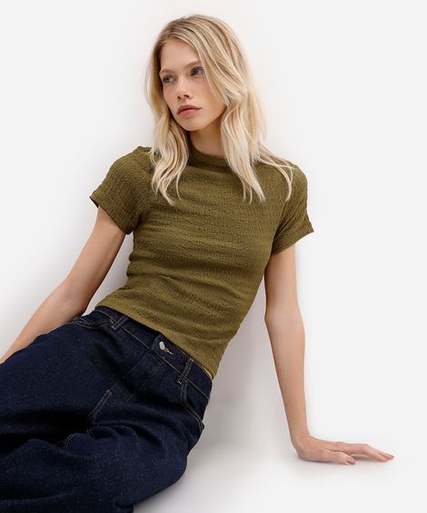 blusa baby look feminina básica texturizada verde