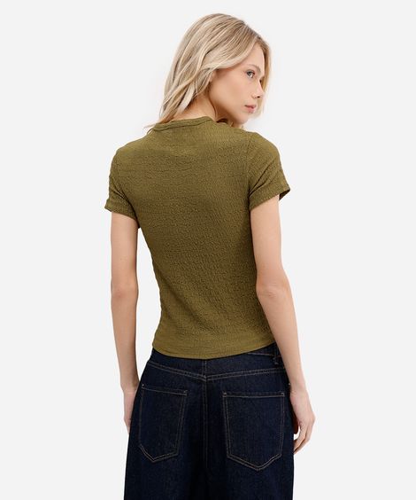 blusa baby look feminina básica texturizada verde