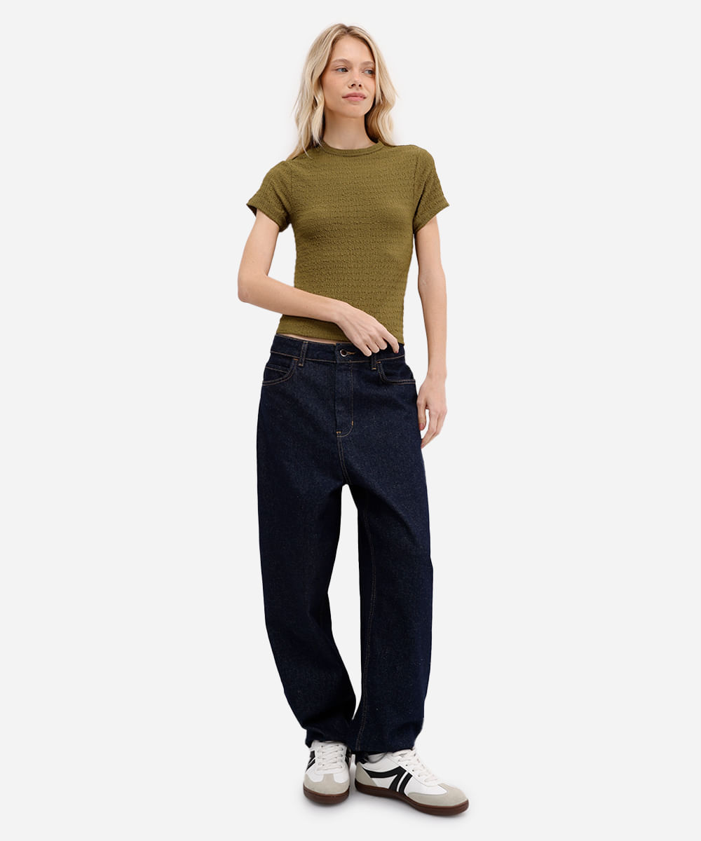 blusa baby look feminina básica texturizada verde