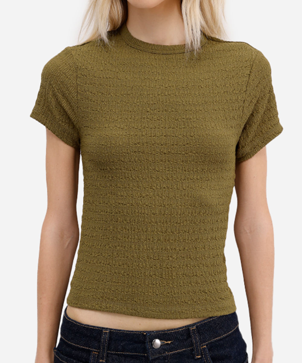 blusa baby look feminina básica texturizada verde