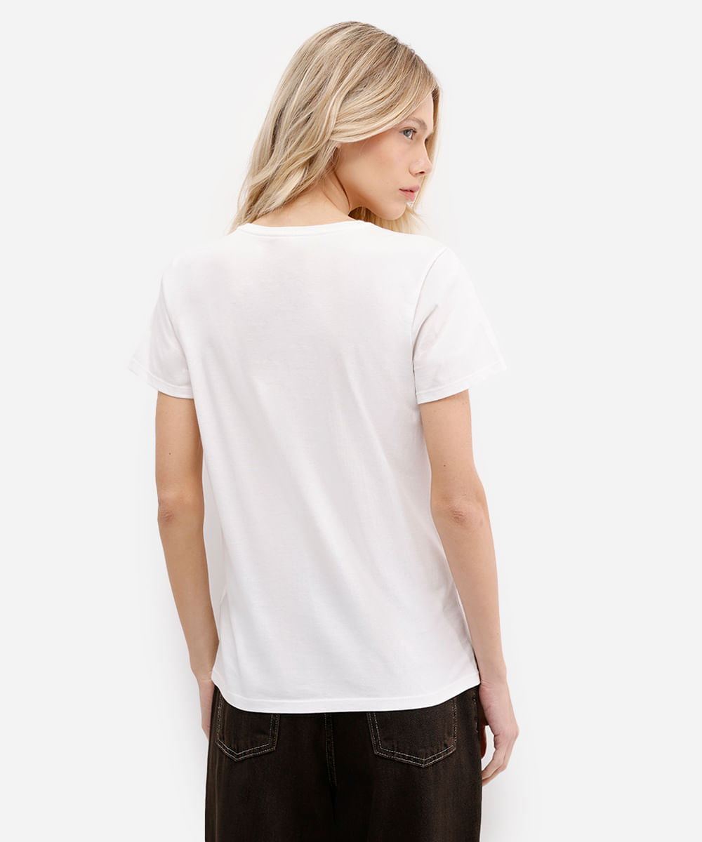camiseta feminina de algodão manga curta lagosta off white