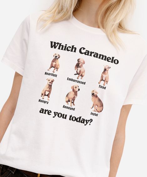 camiseta feminina de algodão cachorro caramelo off white