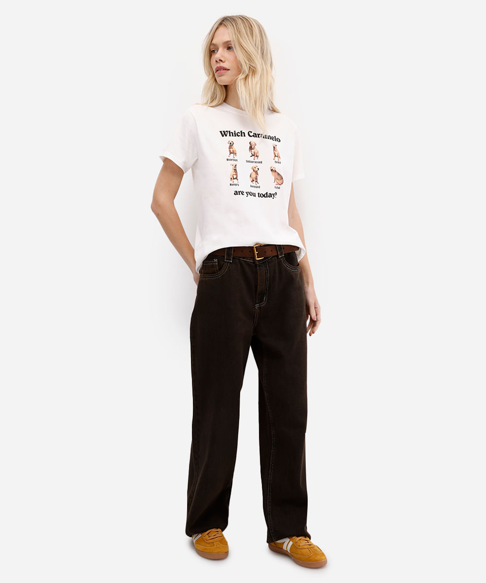 camiseta feminina de algodão cachorro caramelo off white