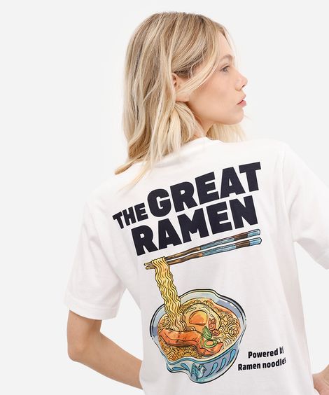 camiseta feminina de algodão manga curta estampada off white