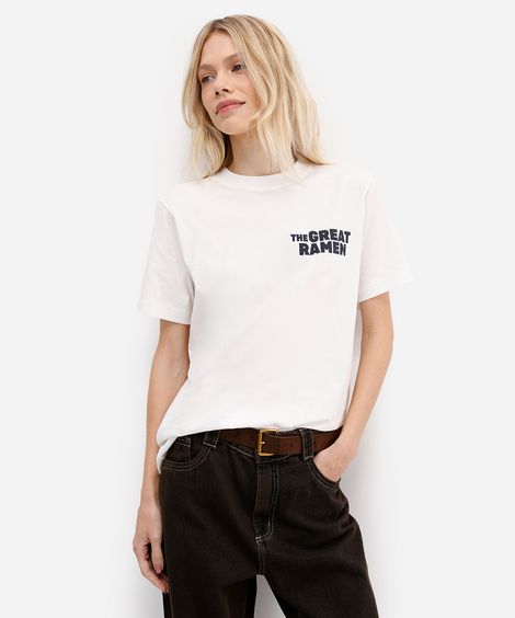 camiseta feminina de algodão manga curta estampada off white