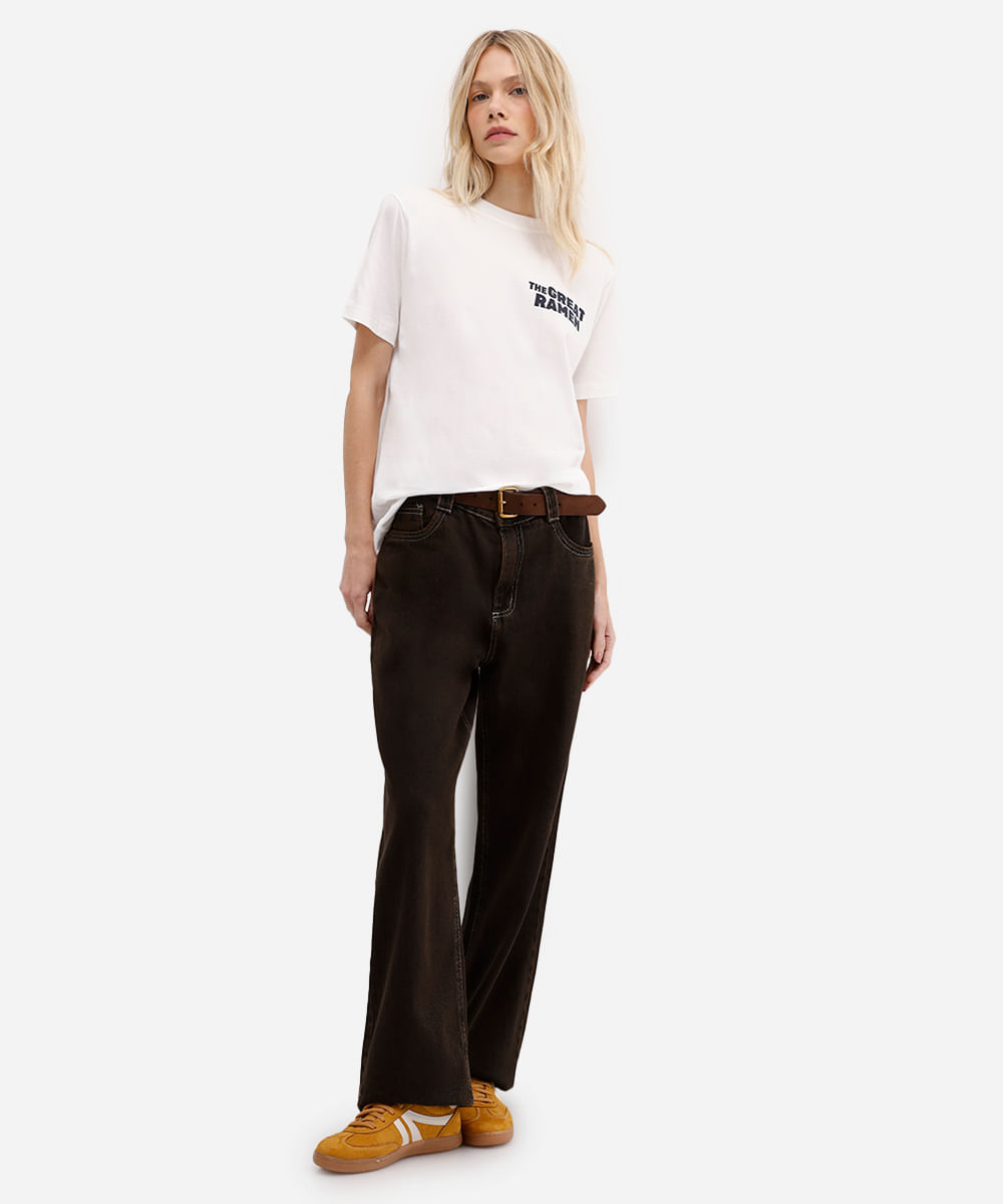 camiseta feminina de algodão manga curta estampada off white