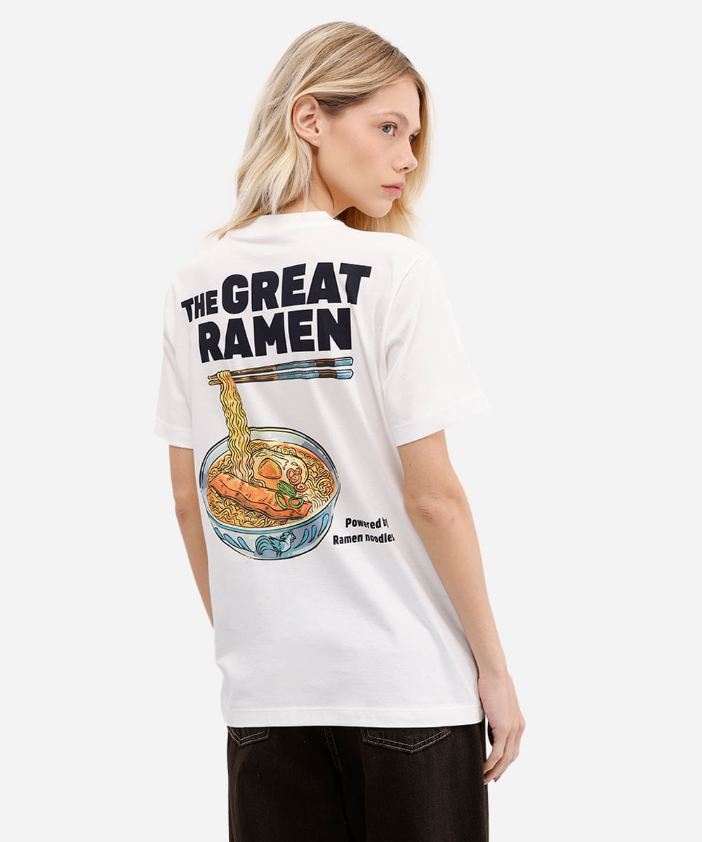 camiseta feminina de algodão manga curta estampada off white