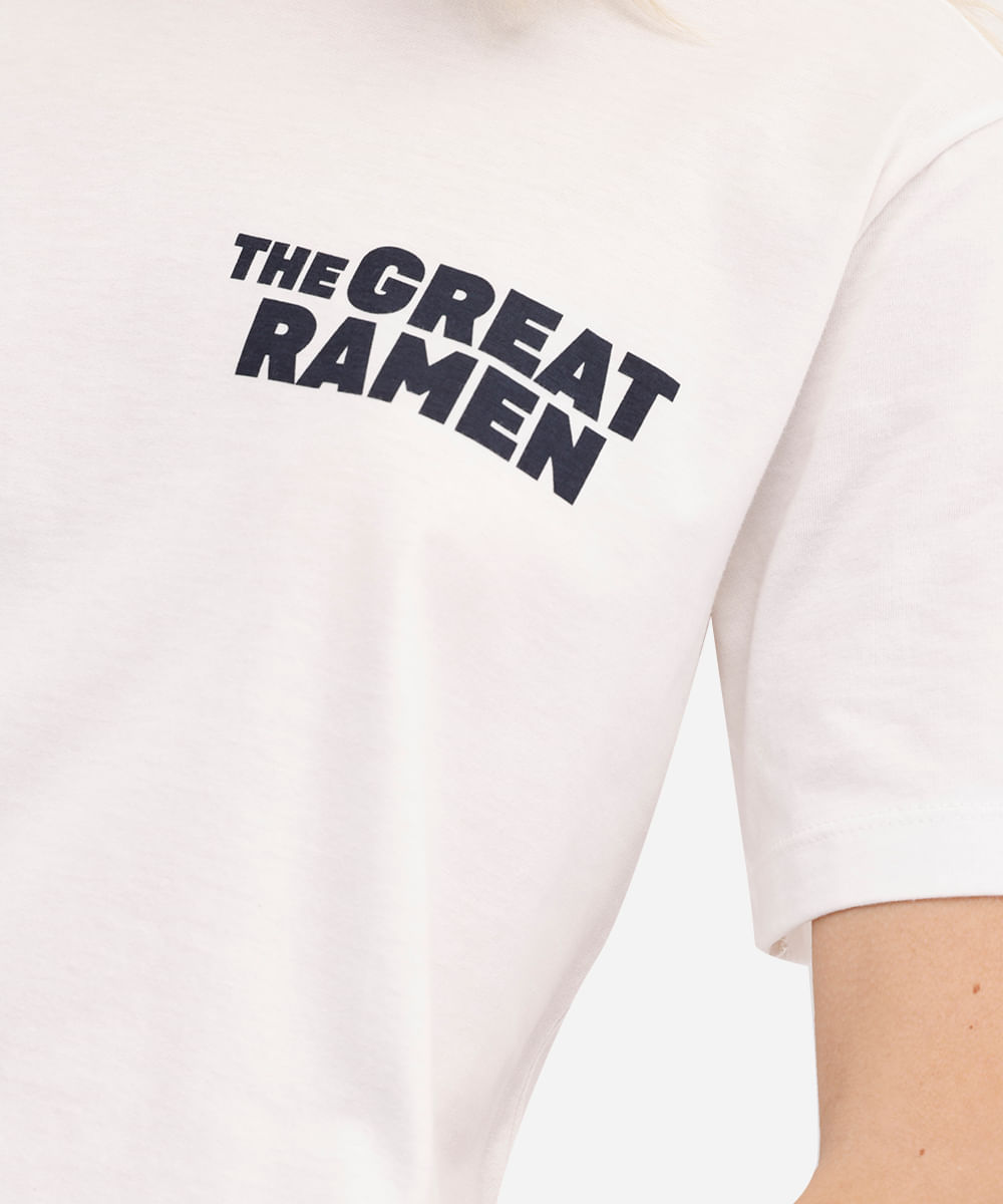 camiseta feminina de algodão manga curta estampada off white