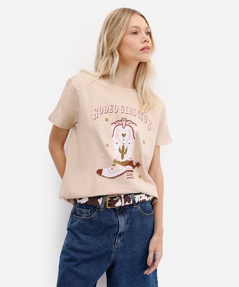 camiseta feminina de algodão rodeo girl bege