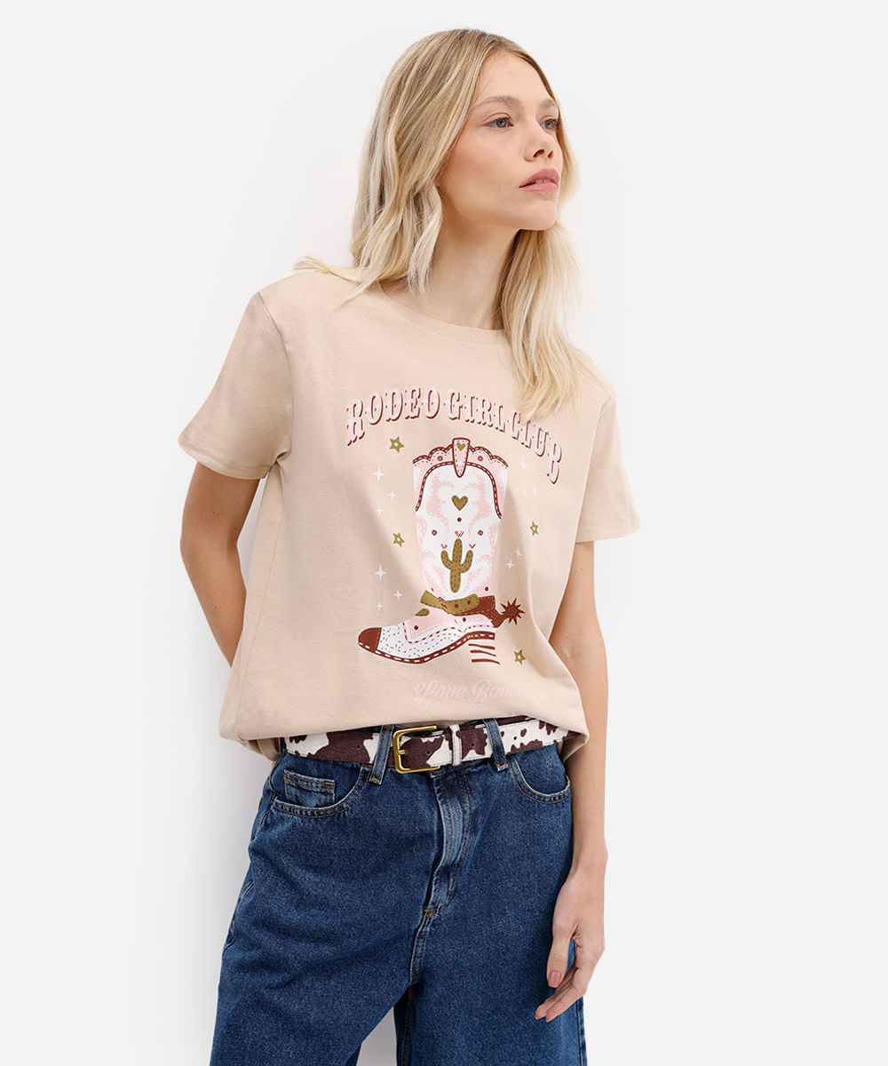 camiseta feminina de algodão rodeo girl bege