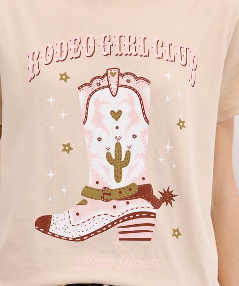 camiseta feminina de algodão rodeo girl bege