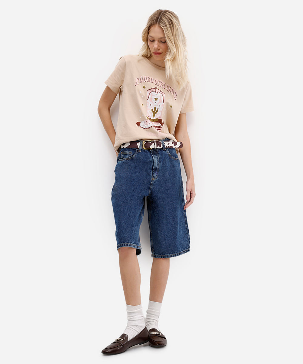camiseta feminina de algodão rodeo girl bege