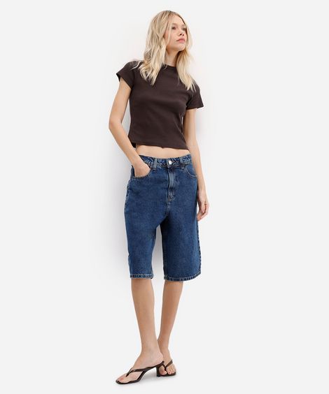 bermuda feminina jeans cintura alta azul