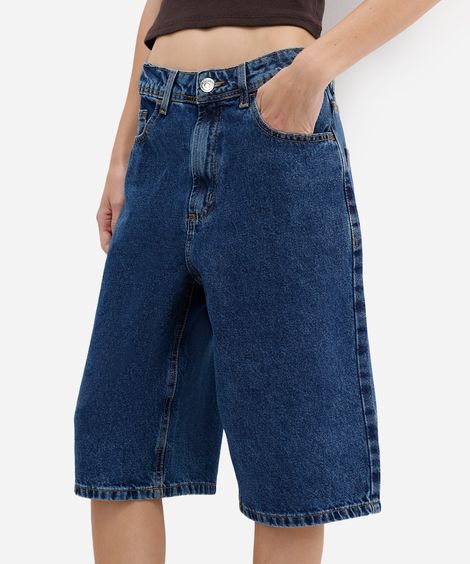 bermuda feminina jeans cintura alta azul