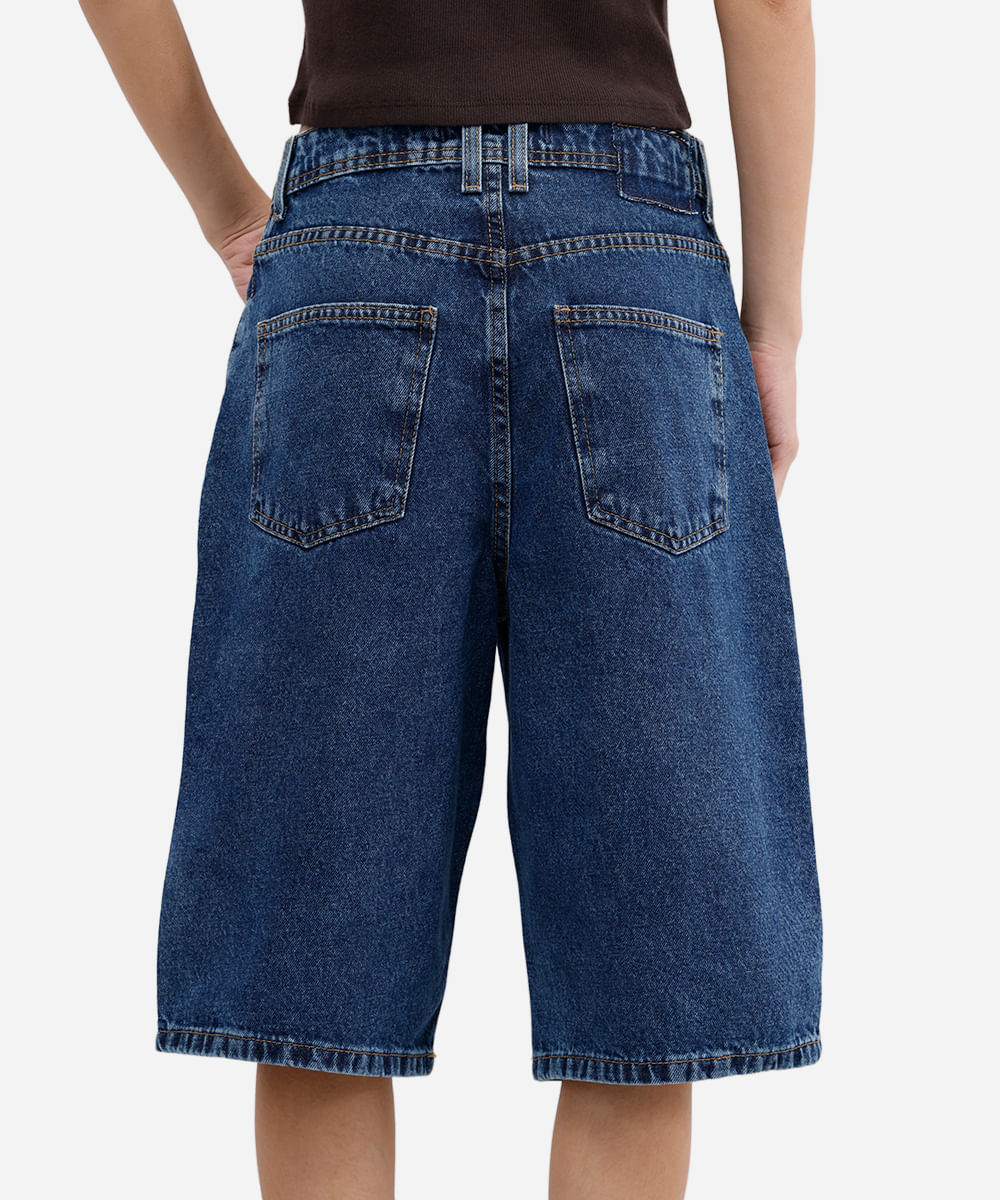 bermuda feminina jeans cintura alta azul