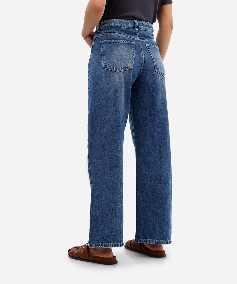 calça wide leg feminina jeans cintura alta azul
