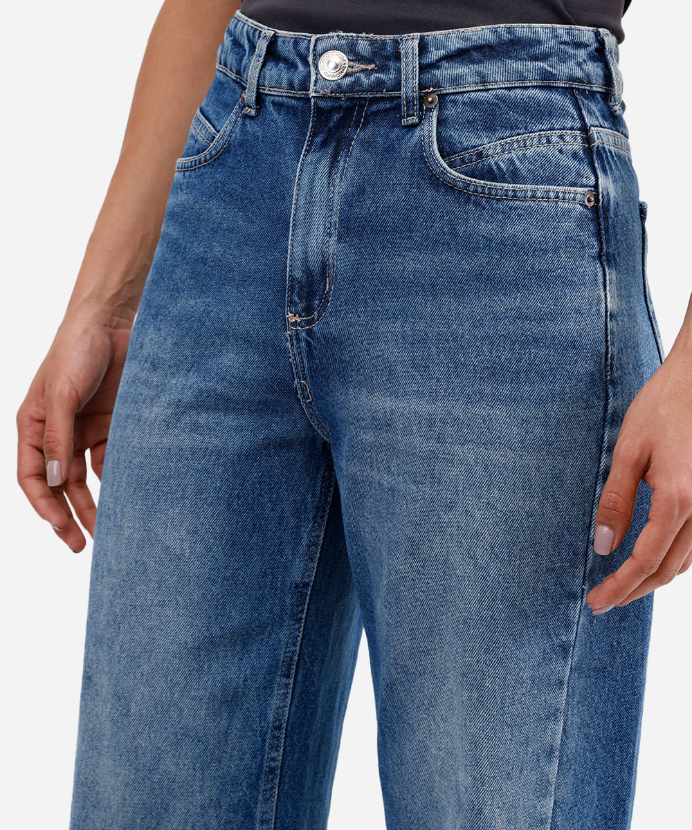 calça wide leg feminina jeans cintura alta azul