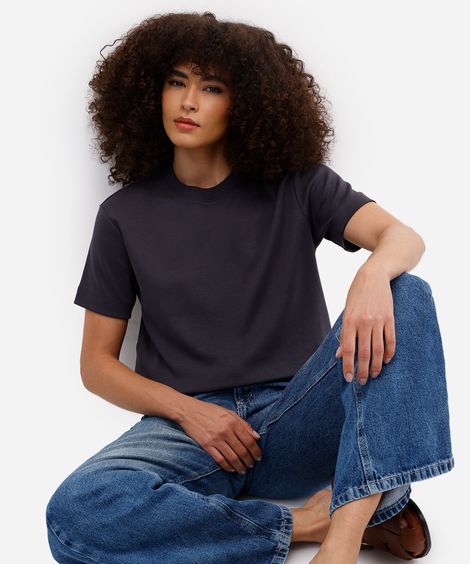 camiseta comfort feminina de algodão peruano interlock cinza