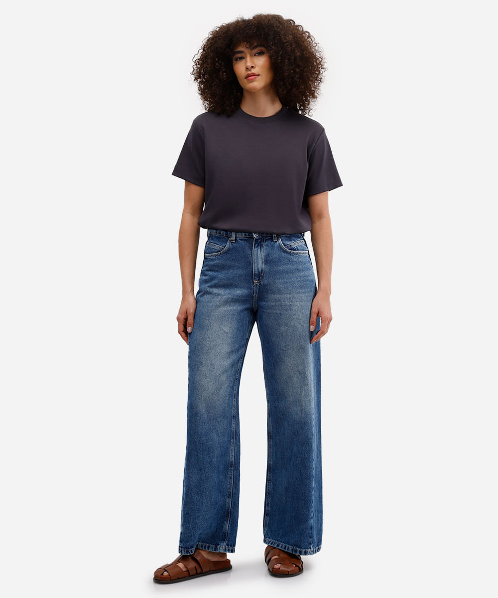 camiseta comfort feminina de algodão peruano interlock cinza