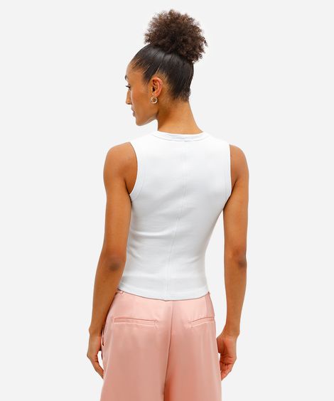 regata básica feminina de algodão decote redondo azul